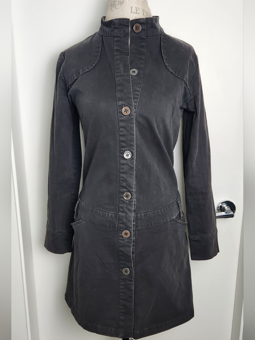 Black Cotton Denim Trench Coat